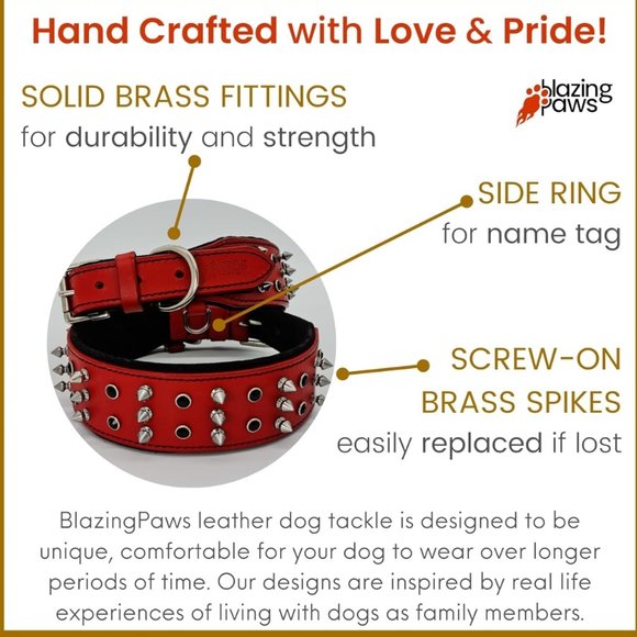 BlazingPaws Sabrington Spiked Leather Dog Collar XL (19-22in) - Picture 2 of 6